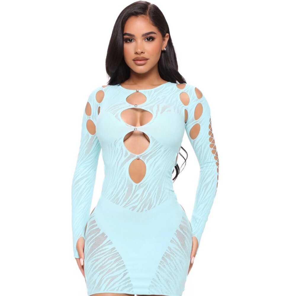 aqua teal sheer postergirl inspired dress
